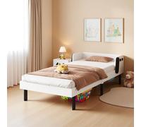 PerGar Lettino per bambini 90 x 200 cm, letto singolo con rete a doghe e protezione dalle cadute, struttura del letto con testiera, letto per ragazzi in legno di pino, per bambini e ragazze, colore