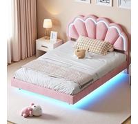 PerGar Letto imbottito 140 x 200 cm, effetto visivo galleggiante, telaio del letto con LED, struttura del letto con testiera, moderno letto matrimoniale con rete a doghe, per ragazzi, senza materasso