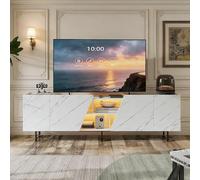 PerGar Mobile TV con LED, Mobile TV basso con 4 ante, Mobile TV con spazio aperto, credenza moderna, per soggiorno, sala da pranzo, camera da letto, bianco, 220 x 34,5 x 67,7 cm