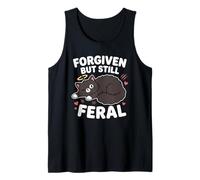 Pergiven But Still Feral Black Cute Cat Kawaii Halo Art Canotta