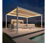 Pergola bioclimatica 4,8 x 3,68 m, baldacchino da giardino in alluminio impermeabile con striscia luminosa a LED regolabile doghe a lamelle perfette per terrazze esterne e posto auto coperto, colore