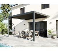 Pergola Bioclimatica Addossata Motorizzata 12m² 3x4m Grigio Antracite STELLAR - Illuminazione Integrata