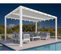 Pergola bioclimatica con filo di luci a LED, 4,24 x 3 m, in alluminio, regolabile, 12,72 m², baldacchino da giardino per patio terrazzo, bianco