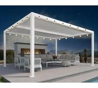 Pergola bioclimatica con luci a LED, 4,8 x 3,68 m, doghe regolabili in alluminio, 17,66 m², copertura da giardino per esterni, pergola bianca per patio, spazio esterno