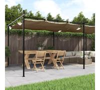 Pergola con tetto apribile in tortora, 589 x 292 x 230 cm, in poliestere resistente ai raggi UV, con telaio in acciaio e alluminio, per terrazza e giardino