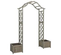 Pergola da giardino con vasi e cancello, grigio, legno massiccio di abete | Ingresso ad arco, due vasi laterali, struttura stabile, decorazione del percorso, design elegante