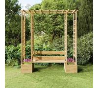 Pergola da giardino in legno di pino massiccio con panca integrata e 2 vasi per piante, impregnati per durare e resistenza agli agenti atmosferici, design rustico