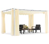 Pergola da terrazzo Barbados 3x4 m con tende Garden Point bianche e beige