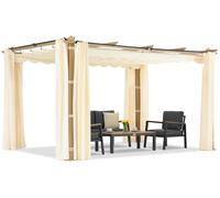 Pergola da terrazzo Barbados 3x4 m con tende Garden Point in simil-legno beige