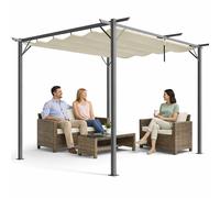 BAKAJI Gazebo Pergola Beige con Telo Retrattile in Poliestere Impermeabile e Anti UV, Struttura Resistente alle Intemperie, Ideale per Esterno, Giardino, Terrazzo, Patio, Ristorante, Bar (3 x 3 Metri)