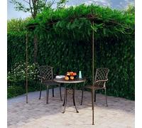 Pergola in ferro battuto, marrone anticato, come traliccio per piante rampicanti come rose, edera e clematide in giardino