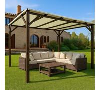 Pergola in Legno 3×4 m Nuvola - Colore Noce, con Copertura Ombreggiante Avorio - Pino Impregnato in Autoclave - Kit Montaggio Incluso - Struttura da Giardino Resistente