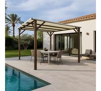 Pergola in Legno da Esterno 3x3 Nuvola Colore Noce con Copertura Ombreggiante Avorio - Legno di Pino Impregnato in Autoclave, Resistente per Giardino e Terrazzo