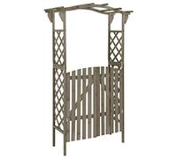 Pergola in legno massello con cancello 116 x 40 x 204 cm, grigio in abete e pino per giardino come supporto per traliccio e passaggio decorativo, resistente alle intemperie e durevole per esterni