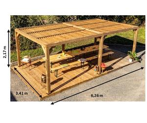 Pergola in Legno Trattato Alta Temperatura con Veneziane Mobili sul Tetto 341x61