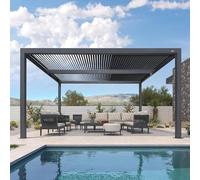 Pergola regolabile 4,6 x 3,3 m, in alluminio, con doghe regolabili, 15,18 m², tenda da giardino per patio e terrazza, copertura per gazebo da esterno grigio