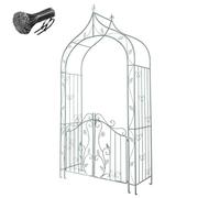 Pergolato da Giardino con cancello, Arco per Rose Piante rampicanti Viti, L143 x A284 x P52 cm, pergolato in Ferro Grande Decorazione Ingresso Esterno Patio(Bean Green)