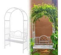 Pergolato da giardino con panca, traliccio in metallo da 2,1 cm, arco per rose da esterno, arco da patio con seduta, arco da giardino nero/bianco per fiori, elegante decorazione da giardino