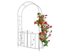 Pergolato da giardino in metallo resistente con porta d'ingresso, 215,9 cm di altezza x 110,5 cm di larghezza, traliccio decorativo per piante rampicanti, cerimonie nuziali, arco, prato, bianco