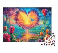 Pergolato Floreale a Forma di Cuore Puzzle Fai Da Te 1000 Pezzi Divertimento Giorni Pioggia Giardino fluviale al tramonto Cartone Spesso Famiglia, Legame Familiare, Regalo Nonni 38x26cm/1000pcs