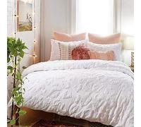 Peri Home, Set copripiumino e federe, in ciniglia, 100% cotone, motivo leopardato, 2 pezzi, per letto twin XL, colore: bianco