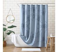 Peri Home Tenda da doccia in tessuto 100% cotone per bagno, 183 x 183 cm, motivo retrò blu