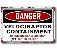 Pericolo Velociraptor Contenimento Dinosauro Parco banner Decor Film Memorabilia Poster Avvertimento Metallo Alluminio Segno