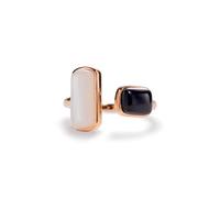 PERIMADE Anello a fascia da donna, con doppia agata geometrica, non si ossida, placcato oro 18 carati, cabochon bianco e nero, anello da cocktail in argento Sterling 925, regolabile, a fascia aperta
