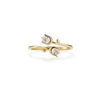 PERIMADE Anello a tulipano da donna, placcato oro 18 carati, ipoallergenico, in argento Sterling 925, anello aperto con fiore, regolabile, con zirconia cubica, regalo delicato per anniversario