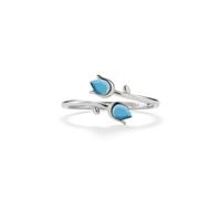 PERIMADE Anello a tulipano turchese da donna, in argento Sterling 925, con tulipano blu, impilabile, anello a fascia aperta impilabile, placcato oro 18 carati, ipoallergenico, regalo di compleanno e