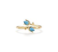 PERIMADE Anello a tulipano turchese da donna, in argento Sterling 925, con tulipano blu, impilabile, anello a fascia aperta impilabile, placcato oro 18 carati, ipoallergenico, regalo di compleanno e