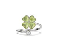 PERIMADE Anello calmante per l'ansia a quattro foglie di trifoglio, da donna, placcato oro, con zirconia cubica a forma di cuore, anello rotante ipoallergenico in argento Sterling 925, anello aperto