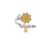 PERIMADE Anello da donna in argento Sterling 925 massiccio, placcato oro 18 carati, con girasole, per alleviare lo stress, con zirconia cubica, floreale, preoccupazione, calma, regalo di compleanno