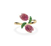 PERIMADE Anello da donna placcato in oro 18 carati, con fiore di tulipano, anello impilabile con zirconia cubica, anello in argento Sterling 925 con zirconia cubica, regolabile, regalo di compleanno
