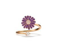 PERIMADE Anello da donna, regolabile, in argento Sterling 925, con margherita viola, anello aperto impilabile, ipoallergenico, antistress, con zirconia cubica, Argento sterling, Zirconia cubica