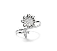 PERIMADE Anello fidget spinner a forma di girasole, in argento Sterling 925, ipoallergenico, per alleviare l'ansia, lo stress, regolabile, con zirconia cubica, anello aperto con api, gioiello delicato