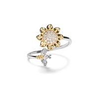 PERIMADE Anello fidget spinner a forma di girasole, in argento Sterling 925, ipoallergenico, per alleviare l'ansia, lo stress, regolabile, con zirconia cubica, anello aperto con api, gioiello delicato