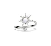 PERIMADE Anello per ansia con opale sole, da donna, placcato oro, con zirconia cubica, in argento Sterling 925, antistress, aperto, avvolgente, calmante, anello rotante regolabile, Argento sterling
