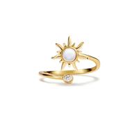 PERIMADE Anello per ansia con opale sole, da donna, placcato oro, con zirconia cubica, in argento Sterling 925, antistress, aperto, avvolgente, calmante, anello rotante regolabile, Argento sterling