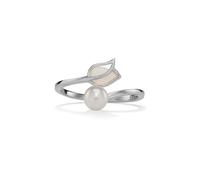 PERIMADE Anello regolabile da donna con perla e tulipano opale, in argento Sterling 925, placcato oro 18 carati, anello bypass floreale, ipoallergenico, alla moda, regalo per compleanno, anniversario