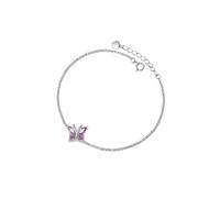 PERIMADE Braccialetto da donna in argento Sterling 925 con ametista e farfalla, placcato in oro 18 carati, con zirconia cubica viola, con ciondolo a forma di farfalla, delicato argento Sterling 925