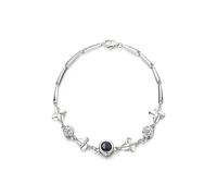 PERIMADE Braccialetto personalizzato con immagine personalizzata CZ Clover Proiezione Bracciale con foto all'interno, testo personalizzato e amore in 100 lingue Memorial Charm Bracciale alla moda