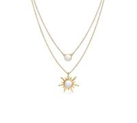 PERIMADE Collana a strati da donna, placcata oro 18 carati, ciondolo opale ipoallergenico in argento Sterling 925 massiccio, doppia catena, regalo per amicizia, compleanno, anniversario, Argento