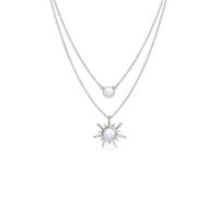 PERIMADE Collana a strati da donna, placcata oro 18 carati, ciondolo opale ipoallergenico in argento Sterling 925 massiccio, doppia catena, regalo per amicizia, compleanno, anniversario, Argento