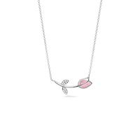 PERIMADE Collana da donna a forma di tulipano al quarzo rosa, in argento Sterling 925, placcata in oro 18 carati, con ciondolo floreale per amicizia, anniversario, festa di compleanno, regalo, Argento