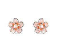 PERIMADE Delicati orecchini a perno a forma di fiore di Sakura rosa, placcati in oro 18 carati, con piccole perle di ciliegio, da donna, in argento Sterling 925, ipoallergenici, non si ossidano, idea