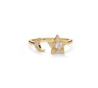 PERIMADE Moon Star Fidget Ansia Anello per donne e uomini, placcato oro 18 K, anello celeste per alleviare lo stress, ipoallergenico, in argento Sterling 925 con zirconia cubica, anello aperto a