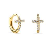 PERIMADE Orecchini a cerchio con croce e zirconia cubica, placcati in oro 18 carati, piccoli piccoli cristalli di zirconia cubica, ipoallergenici, in argento Sterling 925, gioielli alla moda, regalo