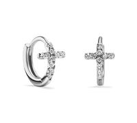 PERIMADE Orecchini a cerchio con croce e zirconia cubica, placcati in oro 18 carati, piccoli piccoli cristalli di zirconia cubica, ipoallergenici, in argento Sterling 925, gioielli alla moda, regalo