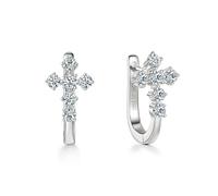 PERIMADE Orecchini a cerchio da donna in argento Sterling 925 massiccio con moissanite, placcati in oro 18 carati, colore D, purezza VVS1, moissanite da 0,72 ct, ipoallergenici, crocifisso, idea